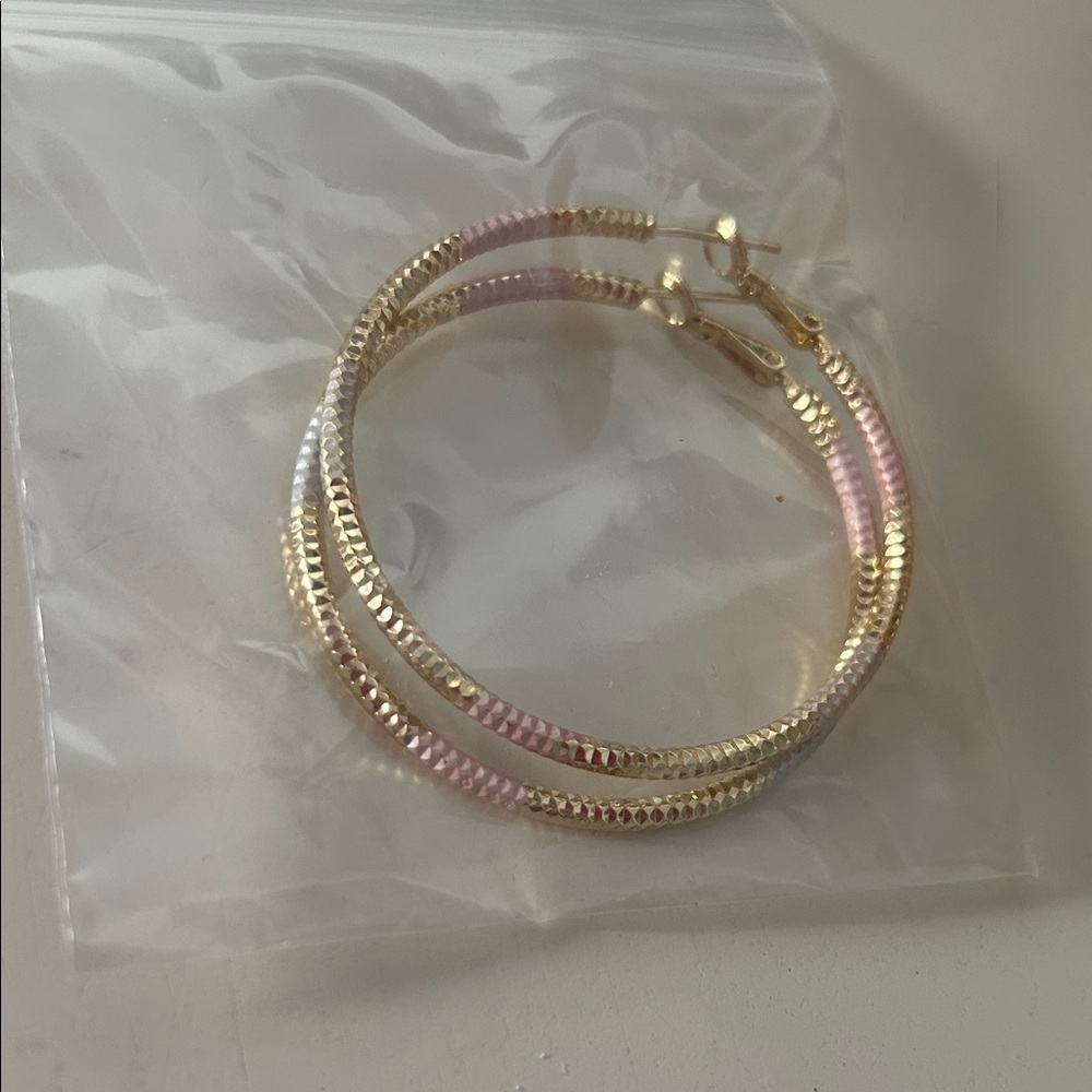 Pretty Bird Gold and Pink Hoop Earrings